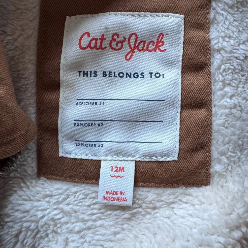 Cat & Jack Toddler Boys Tan Canvas Work Jacket Sherpa Lined Brown 12M
